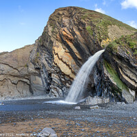 Buy canvas prints of Sandymouth Waterfall by David Hare