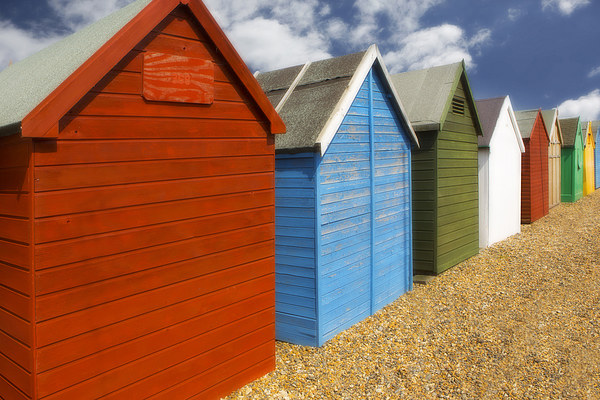   Multi-coloured beach Huts Picture Board by David Hare