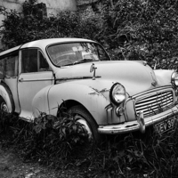 Buy canvas prints of  A derelict Morris Traveler  by David Hare