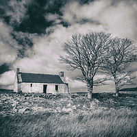 Buy canvas prints of Highland Cottage, monochrome. by David Hare