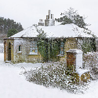 Buy canvas prints of Snow covered abandoned cottage by David Hare