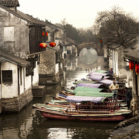 Buy canvas prints of China Watertown Canal Boats by Jim Leach