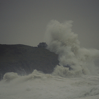 Buy canvas prints of 100ft wave slams into cliff in cornwall by jon betts