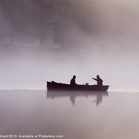 Buy canvas prints of Fishing boat in dawn mist, Esthwaite Water, Lake D by Liam Grant