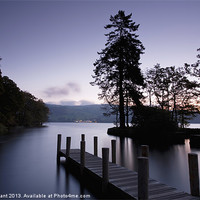 Buy canvas prints of Boathouse jetty at dawn twilight. Low Wray, Lake W by Liam Grant