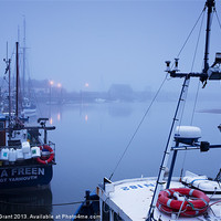 Buy canvas prints of Fishing boats and fog over harbour at dawn. Wells- by Liam Grant