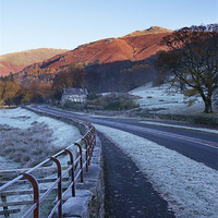Buy canvas prints of Frost covered road to Grasmere, Lake District. by Liam Grant