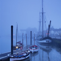 Buy canvas prints of Fog over harbour at dawn, Wells-next-the-sea. by Liam Grant