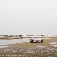 Buy canvas prints of Boat and snow. Burnham Overy Staithe. by Liam Grant