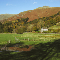 Buy canvas prints of Cottage and flooded field at Grasmere. by Liam Grant