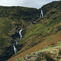 Buy canvas prints of Moss Force waterfall from Newlands Hause. by Liam Grant