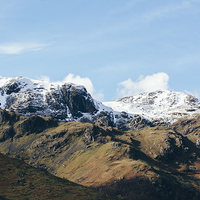 Buy canvas prints of Snow topped mountains in the Hartsop valley. by Liam Grant