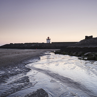 Buy canvas prints of Burry Port lighthouse at twilight. Wales, UK. by Liam Grant