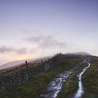 Buy canvas prints of Mountain path and fence at sunset. Derbyshire, UK. by Liam Grant