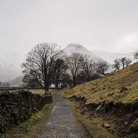 Buy canvas prints of Snow blizzard and footpath to a remote cottage. Cu by Liam Grant