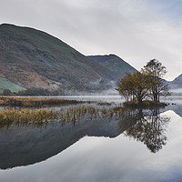 Buy canvas prints of Reflections and fog at sunrise. Brothers Water, Cu by Liam Grant