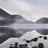 Buy canvas prints of Reflections and fog at sunrise. Brothers Water, Cu by Liam Grant