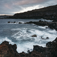 Buy canvas prints of Volcanic coastline at sunrise. La Palma, Canary Is by Liam Grant