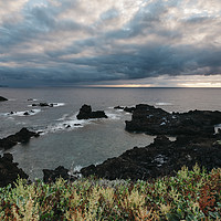 Buy canvas prints of Volcanic coastline at sunrise. La Palma, Canary Is by Liam Grant