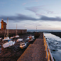 Buy canvas prints of Boats in Lynmouth Harbour at dawn twilight. Devon, by Liam Grant