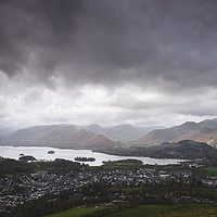 Buy canvas prints of Rain clouds over Derwent Water and Keswick. Cumbri by Liam Grant
