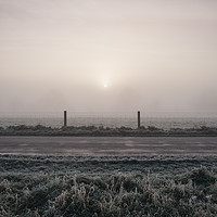 Buy canvas prints of Sunrise through fog on a frosty morning. Norfolk,  by Liam Grant