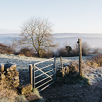 Buy canvas prints of Public footpath sign on a frosty morning. Derbyshi by Liam Grant