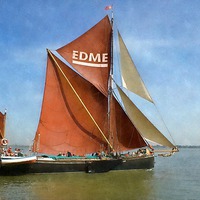 Buy canvas prints of Thames Barge Edme watercolour effect by Howard Corlett