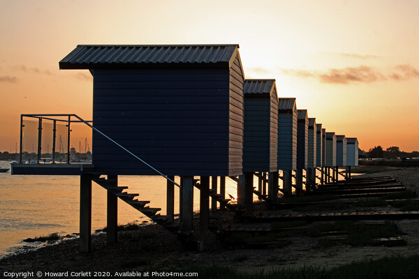 Osea Beach Huts Picture Board by Howard Corlett