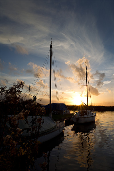 Broads Sunset Picture Board by Simon Wrigglesworth
