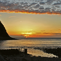 Buy canvas prints of Panoramic Lynmouth Bay Sunset  by graham young