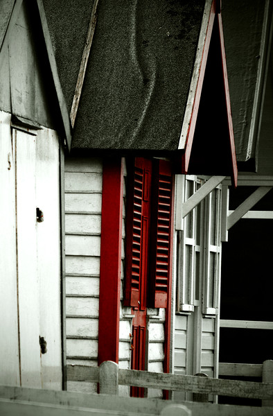 Beach Huts - In Red, White and Black Picture Board by graham young