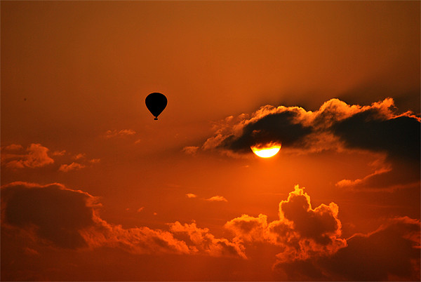 Balloon at sunset Picture Board by graham young