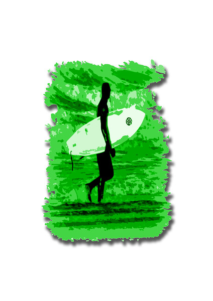 Surfer Silhouette in Green Picture Board by graham young