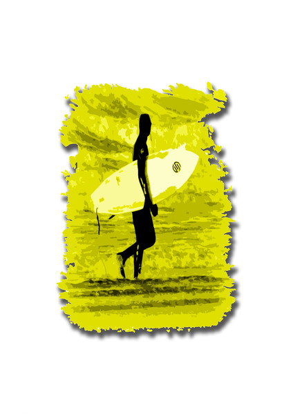 Surfer Silhouette in yellow Picture Board by graham young