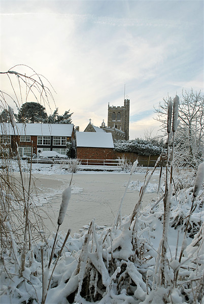 The Church and Village Pond, Wingrave. Picture Board by graham young