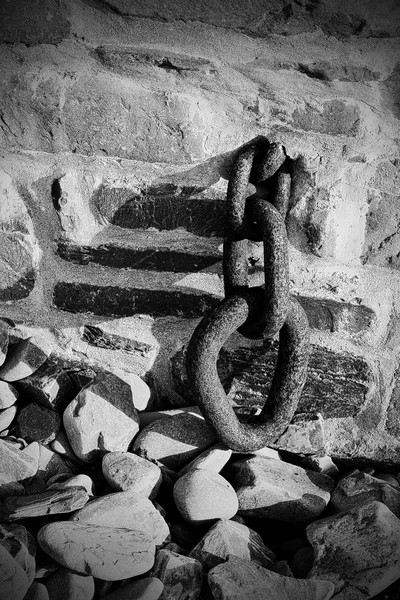 Rusty Old Mooring Chain in monochrome Picture Board by graham young
