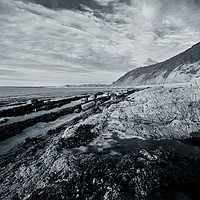 Buy canvas prints of Rock Pools at Bucks Mills monochrome version by graham young