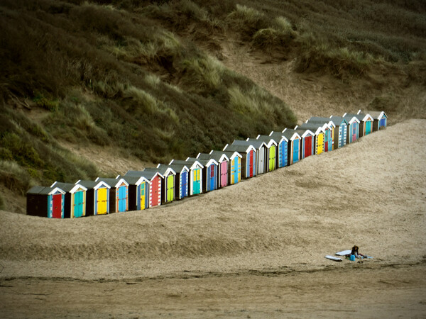 Colourful Beach huts at Saunton Picture Board by graham young
