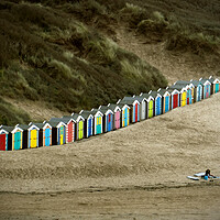 Buy canvas prints of Colourful Beach huts at Saunton by graham young