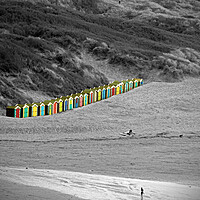 Buy canvas prints of Vibrant Beach Huts at Saunton Sands by graham young