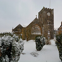 Buy canvas prints of St Mary's Church Lynton in the snow by graham young