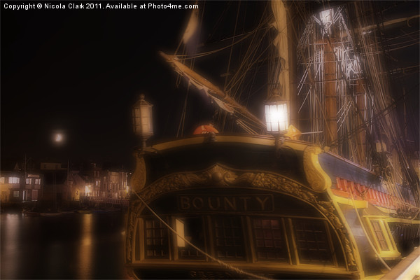 HMS Bounty at Night Picture Board by Nicola Clark