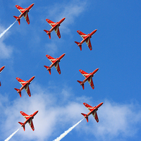 Buy canvas prints of Red Arrows Feather Formation by Nicola Clark