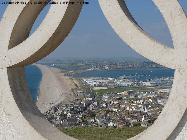 Chesil Beach Through Olympic Rings Picture Board by Nicola Clark