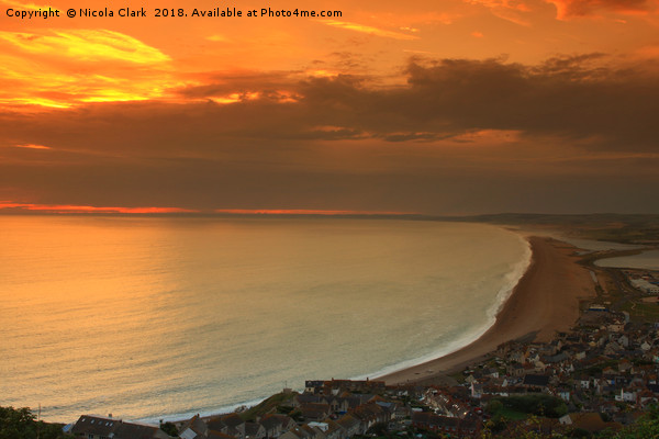 Sunset Over Chesil Picture Board by Nicola Clark