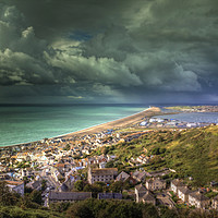 Buy canvas prints of Storm Clouds Over Chesil Beach by Nicola Clark