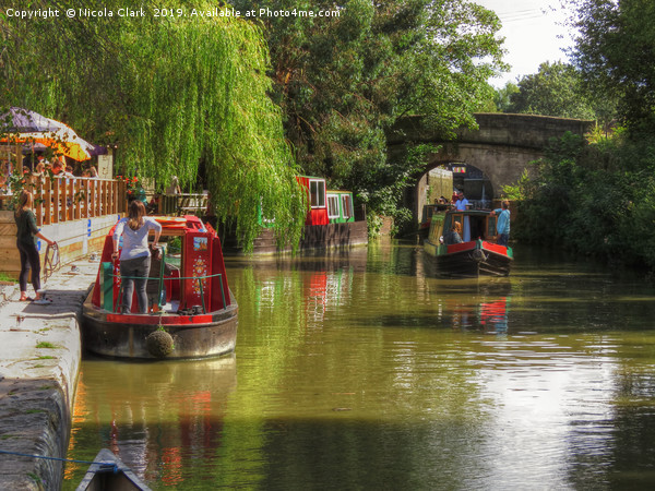 Narrowboats Leaving The Lock Picture Board by Nicola Clark