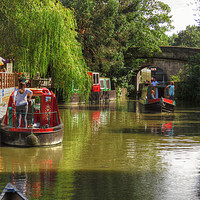 Buy canvas prints of Narrowboats Leaving The Lock by Nicola Clark
