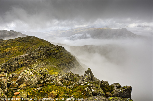 Crinkle Crags in the Clouds Picture Board by David Lewins (LRPS)